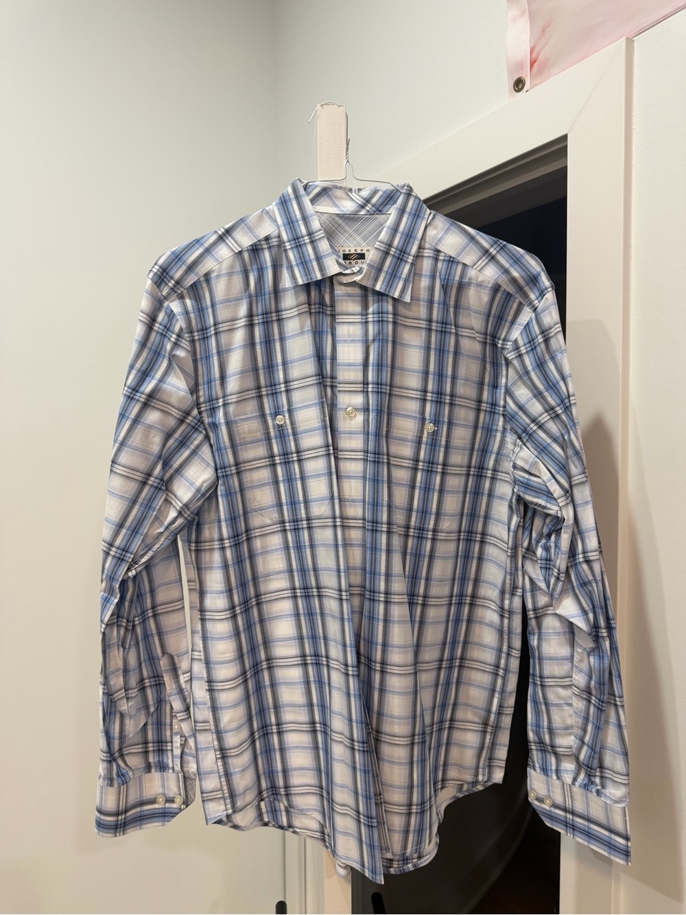 Joseph Abboud Blue and White Plaid Long-Sleeve Dress Shirt